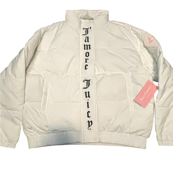 Juicy Couture Jackets & Blazers - Juicy Couture Cream Puffer Jacket with Vertical Logo